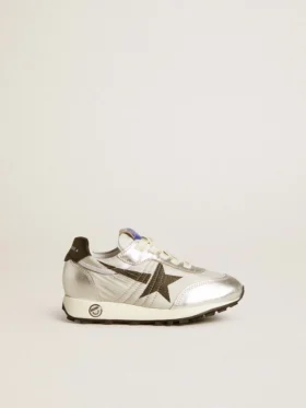 Junior Marathon in nylon argento con stella nera e linguetta in pelle sul tallone