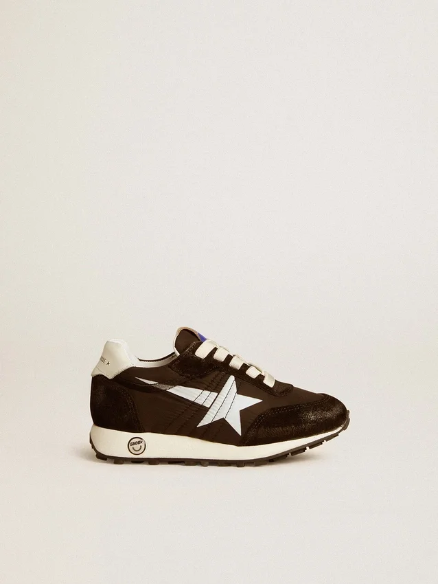 Junior Marathon in nylon nero con stella stampata e linguetta in pelle sul tallone