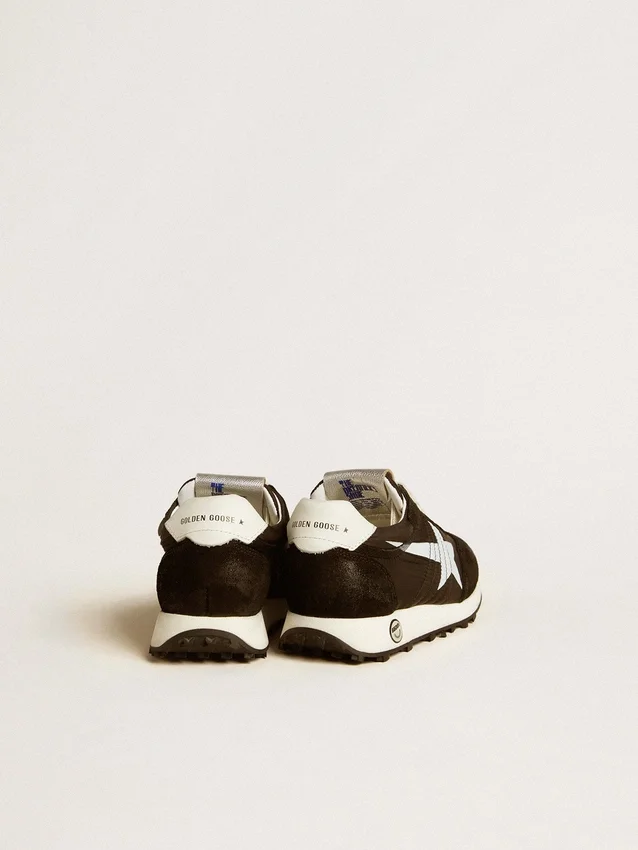 Junior Marathon in nylon nero con stella stampata e linguetta in pelle sul tallone