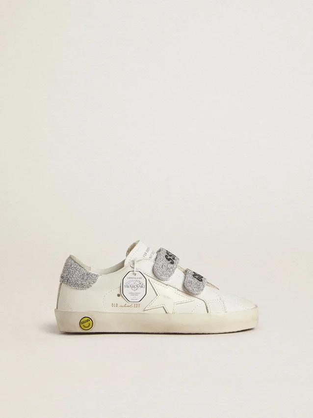 Junior Old School con linguetta sul tallone e cinturini in cristalli Swarovski argentati