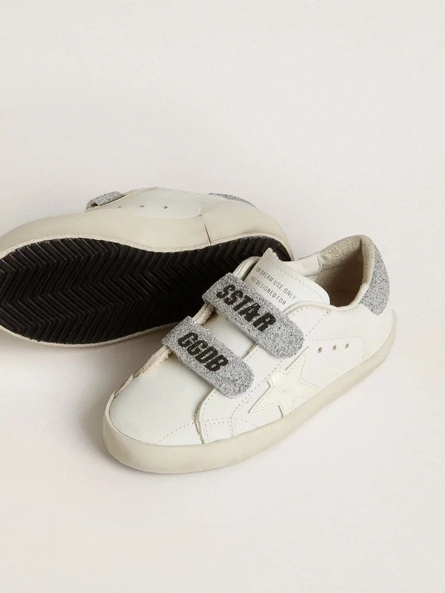 Junior Old School con linguetta sul tallone e cinturini in cristalli Swarovski argentati