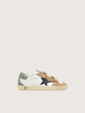 Junior Old School con stella in pelle nera e inserti in pelle scamosciata beige e verde