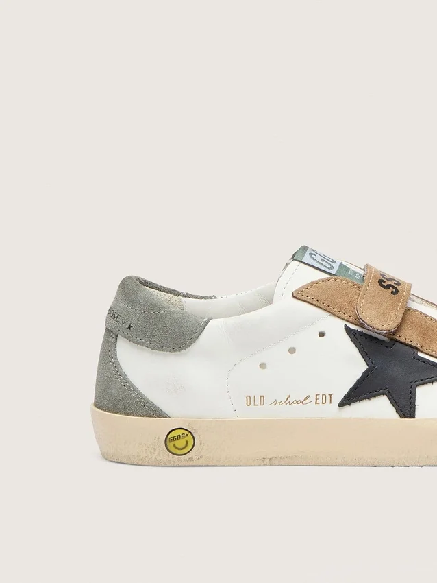 Junior Old School con stella in pelle nera e inserti in pelle scamosciata beige e verde