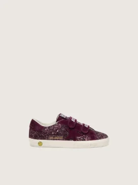 Junior Old School in glitter bordeaux con stella in pelle scamosciata bordeaux e linguetta sul tallone