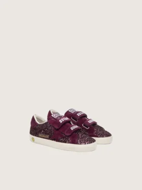 Junior Old School in glitter bordeaux con stella in pelle scamosciata bordeaux e linguetta sul tallone