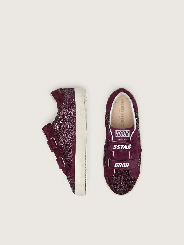 Junior Old School in glitter bordeaux con stella in pelle scamosciata bordeaux e linguetta sul tallone