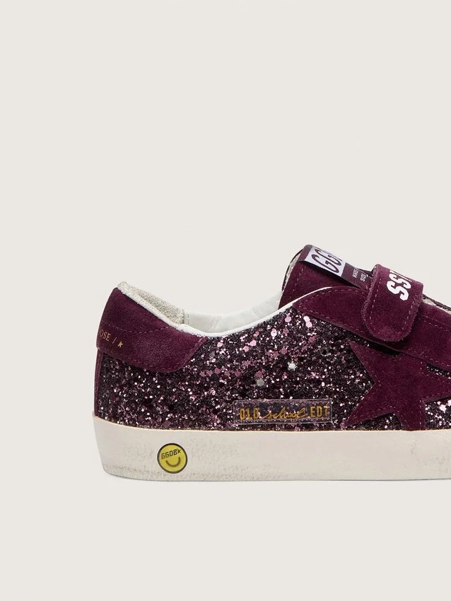 Junior Old School in glitter bordeaux con stella in pelle scamosciata bordeaux e linguetta sul tallone