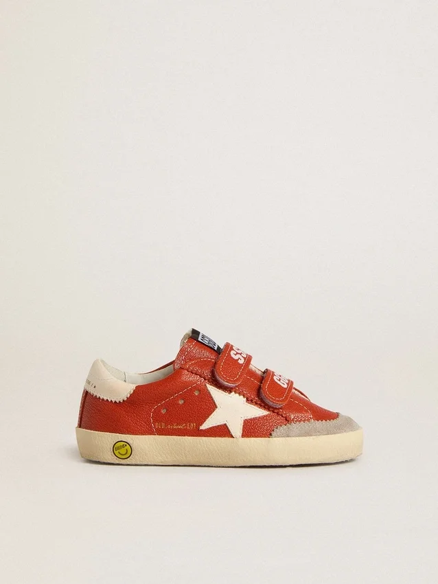 Junior Old School in nappa arancione con stella bianca e linguetta sul tallone in pelle color crema