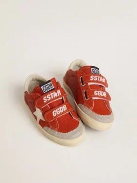 Junior Old School in nappa arancione con stella bianca e linguetta sul tallone in pelle color crema