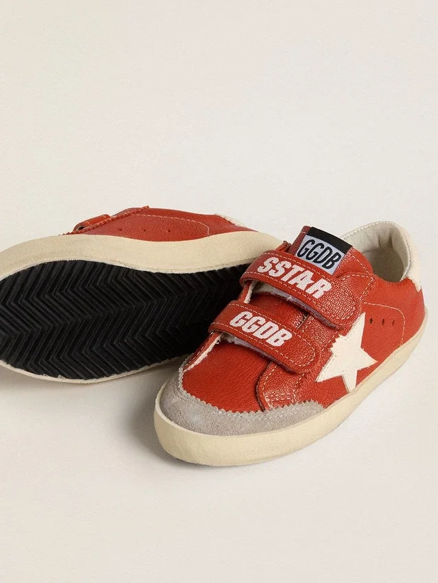 Junior Old School in nappa arancione con stella bianca e linguetta sul tallone in pelle color crema