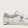 Young Old School in pelle bianca con stella in pelle argento metallizzato e inserti in cristallo argento