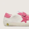 Junior Old School in pelle color crema con stella e inserti in pelle scamosciata rosa