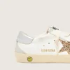 Junior Super-Star con stella glitterata dorata e linguetta sul tallone in pelle metallizzata argento