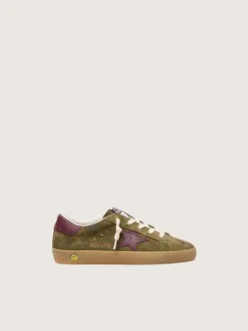 Junior Super-Star in pelle scamosciata verde militare con stella in pelle bordeaux e linguetta sul tallone