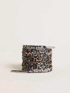 Lacci beige con stampa leopardata e logo bianco a contrasto