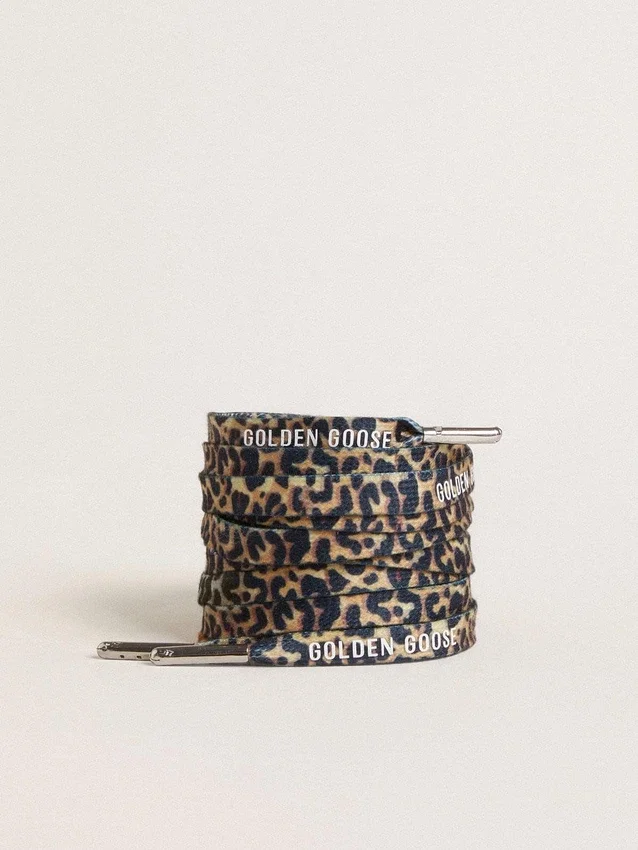 Lacci beige con stampa leopardata e logo bianco a contrasto