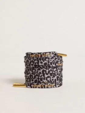 Lacci con stampa animalier grigi e neri con logo dorato a contrasto