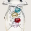 Lacci di pellami color argento con quattro ciondoli colorati