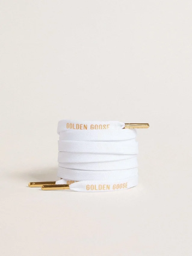 Lacci in cotone bianco con logo dorato a contrasto