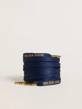 Lacci in cotone blu con logo a contrasto color oro