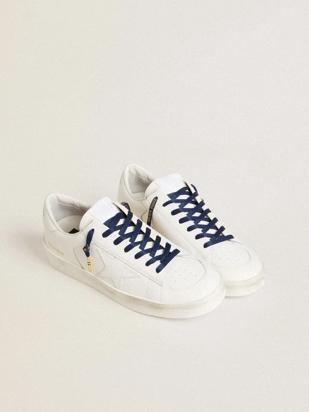 Lacci in cotone blu con logo a contrasto color oro