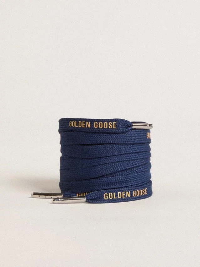 Lacci in cotone blu navy con logo dorato a contrasto