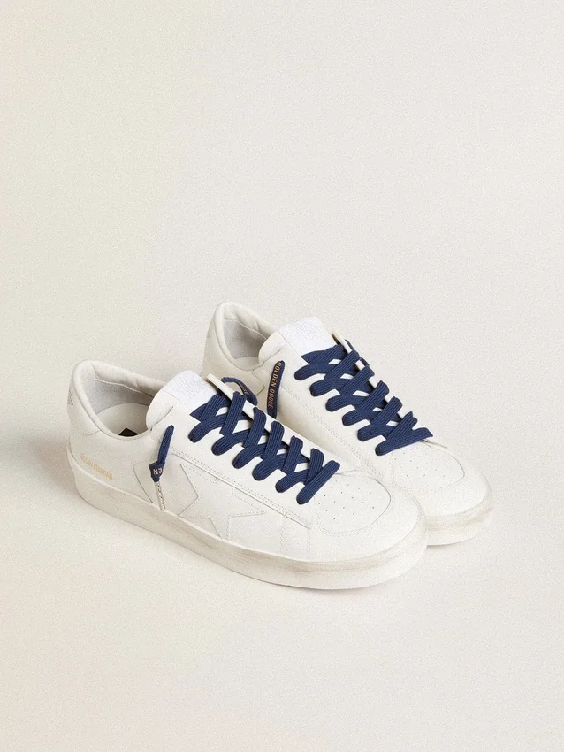 Lacci in cotone blu navy con logo dorato a contrasto