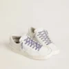 Lacci in cotone color viola invecchiato con puntale con logo