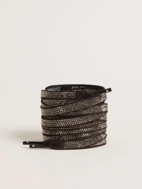 Lacci in cotone nero con cristalli Swarovski argentati e logo bianco