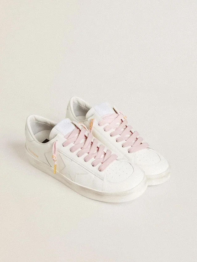 Lacci in cotone rosa con logo a contrasto color oro