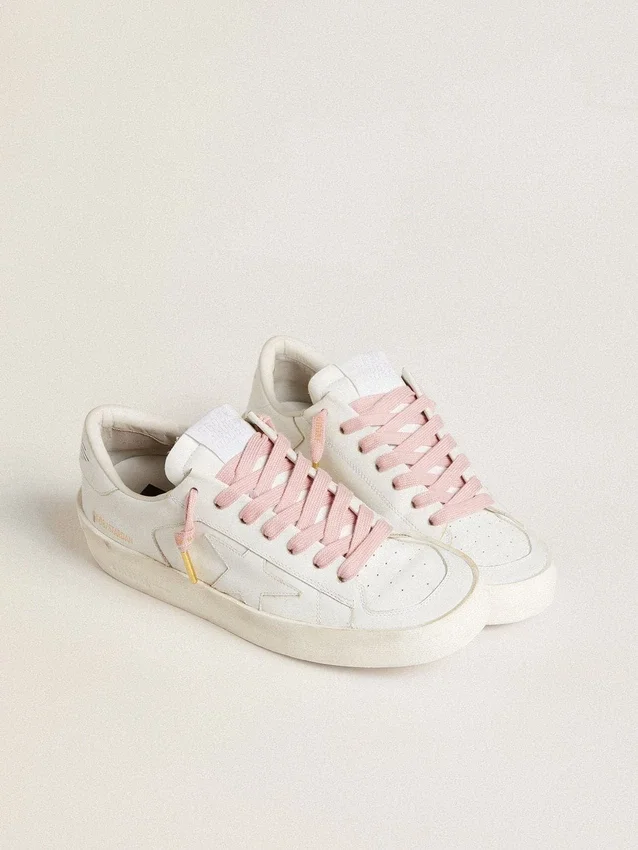 Lacci in cotone rosa con logo dorato a contrasto