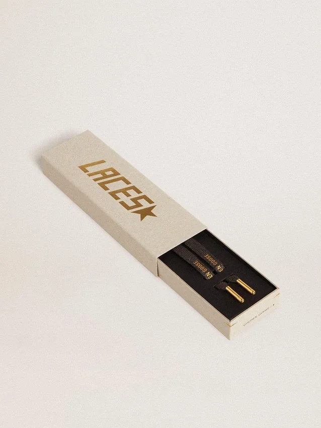 Lacci in lurex grigio scuro con logo dorato a contrasto