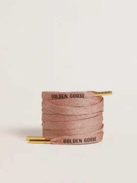 Lacci in lurex rosa salmone con logo nero a contrasto