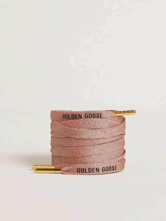 Lacci in lurex rosa salmone con logo nero a contrasto