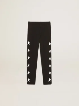 Leggings neri per bambine con stelle bianche sui lati