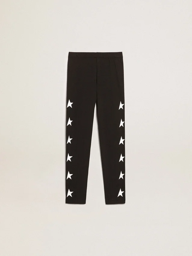 Leggings neri per bambine con stelle bianche sui lati