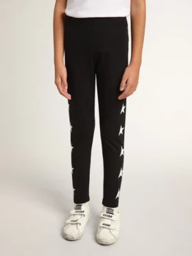 Leggings neri per bambine con stelle bianche sui lati