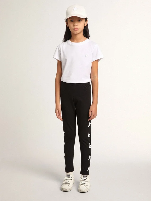 Leggings neri per bambine con stelle bianche sui lati