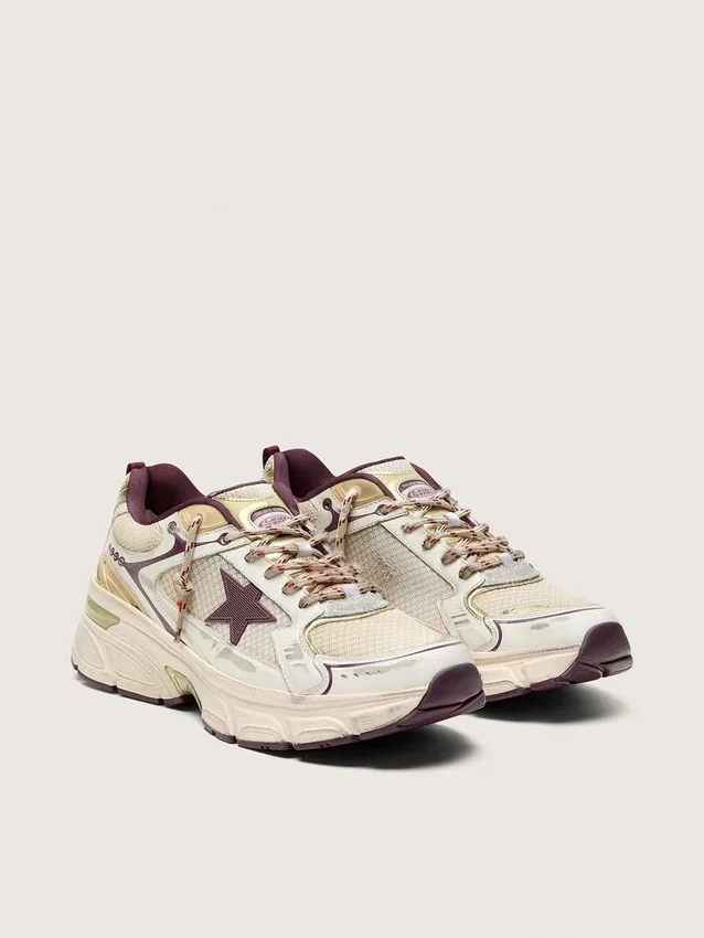 Lightstar CNY da uomo in mesh bianco e pelle con stella in TPU rosso vino