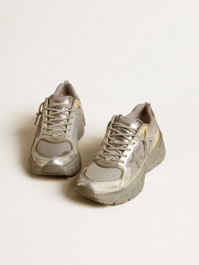 Lightstar da donna in pelle metallizzata e rete argentata con stella grigia