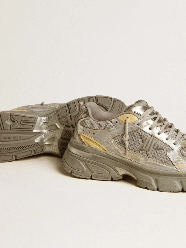 Lightstar da donna in pelle metallizzata e rete argentata con stella grigia