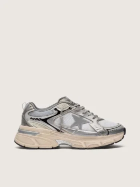 Lightstar da uomo in rete grigia e pelle nappa argentata con stella in TPU grigia
