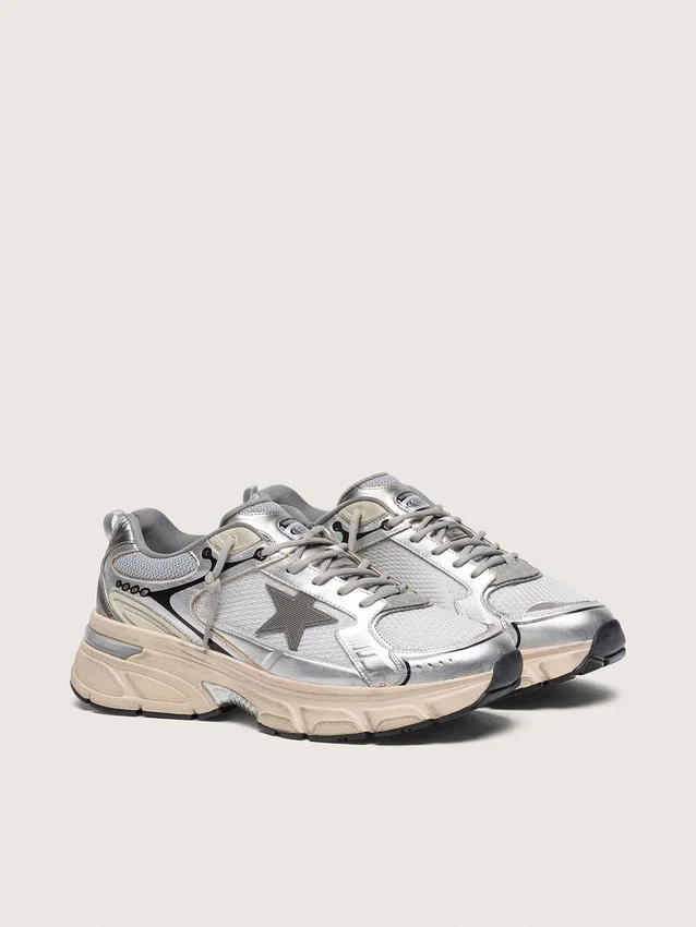 Lightstar da uomo in rete grigia e pelle nappa argentata con stella in TPU grigia