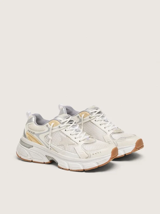 Lightstar da uomo in pelle bianca e mesh con stella in effetto consumato