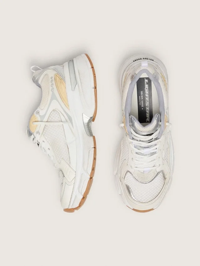 Lightstar da uomo in pelle bianca e mesh con stella in effetto consumato