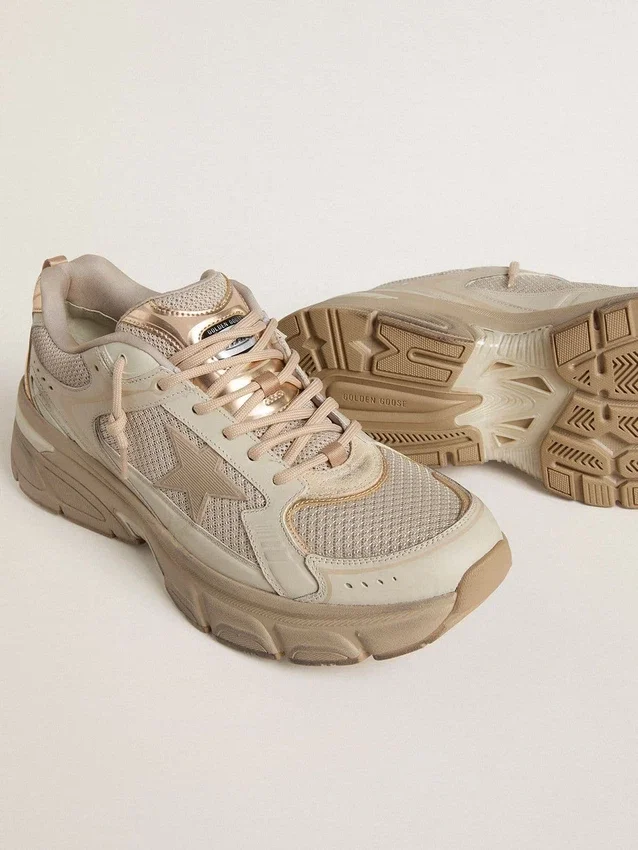 Lightstar da uomo in pelle grigio tortora e rete con stella in TPU beige