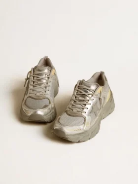 Lightstar da uomo in pelle metallizzata e rete argentata con stella grigia