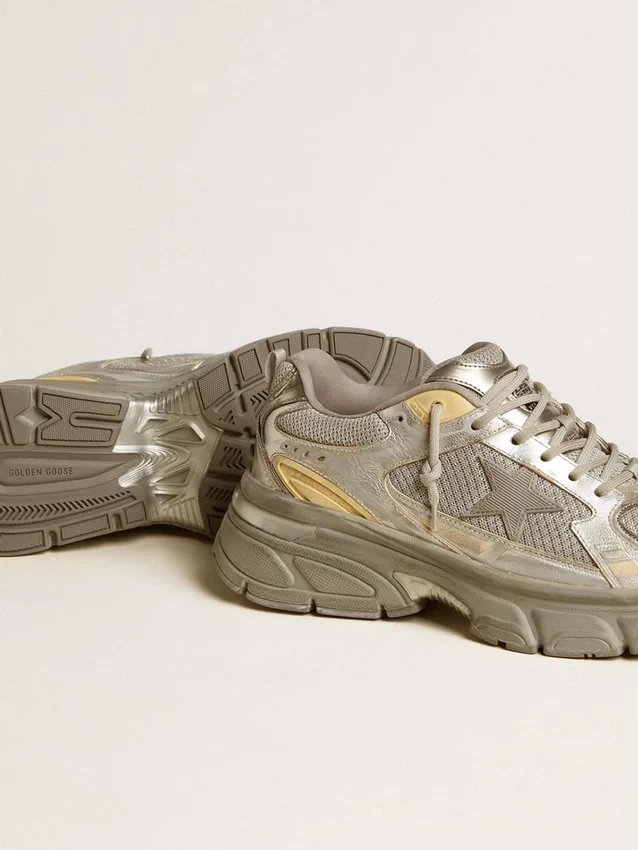 Lightstar da uomo in pelle metallizzata e rete argentata con stella grigia
