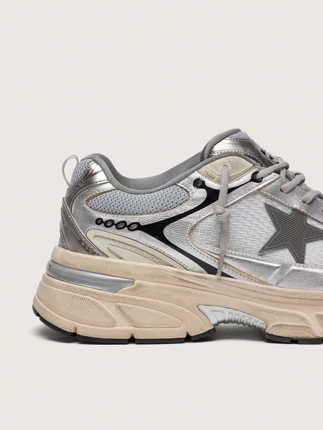 Lightstar da uomo in rete grigia e pelle nappa argentata con stella in TPU grigia