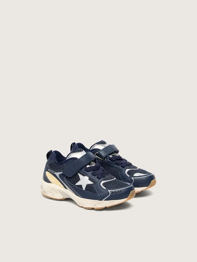 Lightstar Junior in pelle blu e mesh con stella in pelle grigia